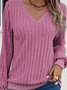 Women Plain V Neck Vintage Long Sleeve T-shirt