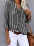 Women's Long Sleeve Shirt Spring/Fall Light Blue Striped Split Joint Cotton-Blend V Neck Daily Going Out Casual Top
