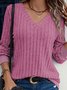 Women Plain V Neck Vintage Long Sleeve T-shirt