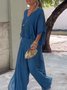 Women's Split Joint Plain Daily Going Out Two-Piece Set White Casual Summer Top With Pants Matching Set