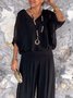 Women's Split Joint Plain Daily Going Out Two-Piece Set White Casual Summer Top With Pants Matching Set