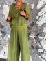 Women's Split Joint Plain Daily Going Out Two-Piece Set White Casual Summer Top With Pants Matching Set