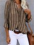 Women's Long Sleeve Shirt Spring/Fall Light Blue Striped Split Joint Cotton-Blend V Neck Daily Going Out Casual Top