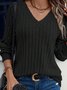 Women Plain V Neck Vintage Long Sleeve T-shirt