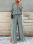 Women's Split Joint Plain Daily Going Out Two-Piece Set White Casual Summer Top With Pants Matching Set