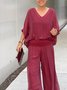 Women's Split Joint Plain Daily Going Out Two-Piece Set White Casual Summer Top With Pants Matching Set