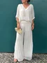 Women's Split Joint Plain Daily Going Out Two-Piece Set White Casual Summer Top With Pants Matching Set
