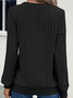 Women Plain V Neck Vintage Long Sleeve T-shirt