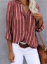 Women's Long Sleeve Shirt Spring/Fall Light Blue Striped Split Joint Cotton-Blend V Neck Daily Going Out Casual Top