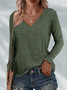 Women Plain V Neck Casual Long Sleeve T-shirt