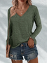 Women Plain V Neck Casual Long Sleeve T-shirt