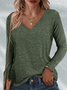 Women Plain V Neck Casual Long Sleeve T-shirt