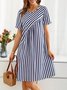 Crew Neck Regular Fit Casual Striped Dress With No