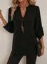 Women's Three Quarter Sleeve Shirt Spring/Fall Apricot Plain Split Joint V Neck Daily Going Out Casual Top