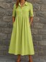 Linen Plain Shirt Collar Casual Dress With No