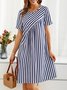 Crew Neck Regular Fit Casual Striped Dress With No
