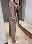 Women's Buckle Plain Daily Going Out Two-Piece Set Khaki Casual Spring/Fall Top With Pants Matching Set