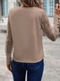 Solid color long sleeve embroidered lace patchwork waffle round neck top