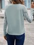 Solid color long sleeve embroidered lace patchwork waffle round neck top