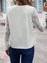 Solid color long sleeve embroidered lace patchwork waffle round neck top