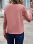 Solid color long sleeve embroidered lace patchwork waffle round neck top