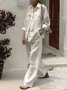 Casual Plain Shirt Collar Two-Piece Set