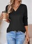 Women Plain V Neck Vintage Long Sleeve T-shirt