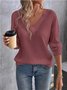 Women Plain V Neck Vintage Long Sleeve T-shirt