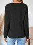 Women Plain V Neck Vintage Long Sleeve T-shirt