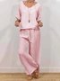 Casual Plain V Neck Two-Piece Set