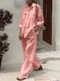 Casual Plain Shirt Collar Two-Piece Set