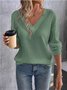 Women Plain V Neck Vintage Long Sleeve T-shirt