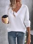 Women Plain V Neck Vintage Long Sleeve T-shirt
