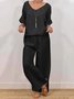 Casual Plain V Neck Two-Piece Set