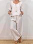 Casual Plain V Neck Two-Piece Set