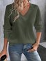 Women Plain V Neck Vintage Long Sleeve T-shirt