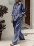 Casual Plain Shirt Collar Two-Piece Set