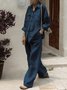 Casual Plain Shirt Collar Two-Piece Set
