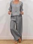 Casual Plain V Neck Two-Piece Set