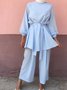 Women's Split Joint Plain Daily Going Out Two-Piece Set Khaki Casual Spring/Fall Top With Pants Matching Set