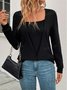 Women Plain Crew Neck Vintage Long Sleeve T-shirt