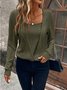 Women Plain Crew Neck Vintage Long Sleeve T-shirt