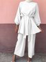 Women's Split Joint Plain Daily Going Out Two-Piece Set Khaki Casual Spring/Fall Top With Pants Matching Set