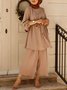 Women's Split Joint Plain Daily Going Out Two-Piece Set Khaki Casual Spring/Fall Top With Pants Matching Set