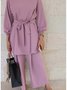 Women's Split Joint Plain Daily Going Out Two-Piece Set Khaki Casual Spring/Fall Top With Pants Matching Set