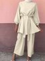 Women's Split Joint Plain Daily Going Out Two-Piece Set Khaki Casual Spring/Fall Top With Pants Matching Set