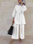 Women's Split Joint Plain Daily Going Out Two-Piece Set Khaki Casual Spring/Fall Top With Pants Matching Set