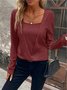 Women Plain Crew Neck Vintage Long Sleeve T-shirt