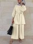 Women's Split Joint Plain Daily Going Out Two-Piece Set Khaki Casual Spring/Fall Top With Pants Matching Set