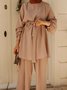 Women's Split Joint Plain Daily Going Out Two-Piece Set Khaki Casual Spring/Fall Top With Pants Matching Set